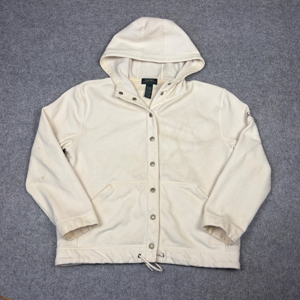 Lauren Ralph Lauren Petite Cream Snap Front Hoodie Jacket Cream Off White PL